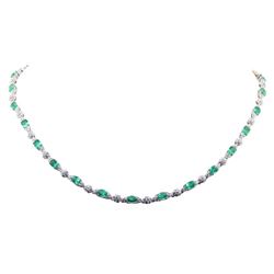 8.75 ctw Emeral and Diamond Necklace - 14KT White Gold