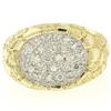 Image 6 : NEW Mens 14K Two Tone Gold Nugget Texture .60 ctw Oval Round Diamond Cluster Rin