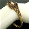 Image 3 : Vintage 14K Yellow Gold 3.75 ctw Amethyst & Opal Textured Open Bangle Bracelet