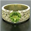 Image 2 : 14kt Yellow Gold 1.90 ctw Heart Peridot and Diamond Wide Band Ring