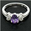 Image 2 : 14K White Gold 1.05 ctw Oval Amethyst Solitaire Ring w/ 6 Diamond Accents