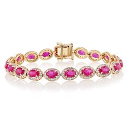 9.19 ctw Ruby and 1.64 ctw Diamond 14K Yellow Gold Bracelet