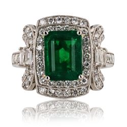 3.17 ctw Emerald and 1.03 ctw Diamond Platinum Ring