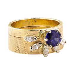 1.40 ctw Blue Sapphire and Diamond Ring - 14KT Yellow Gold