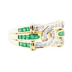 0.66 ctw Emerald And Diamond Ring - 18KT Yellow Gold