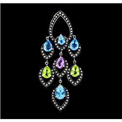 4.00 ctw Multi-Color Gemstone and Diamond Pendant - 18KT White Gold with Black A