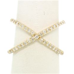 14k Yellow Gold 0.50 ctw Round Brilliant Diamond Simple X Ex Cross Band Ring