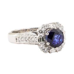 2.55 ctw Blue Sapphire And Diamond Ring - 18KT White Gold