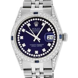 Rolex Mens Stainless Steel Blue String Diamond Lugs & Sapphire Datejust Wristwat