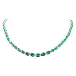 19.87 ctw Emerald and Diamond Necklace - 18KT White Gold