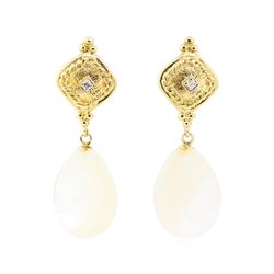 0.04 ctw Diamond and Mother of Pearl Dangle Earrings - 14KT Yellow Gold