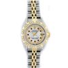 Image 2 : Rolex Ladies 2 Tone 14K MOP Ruby & Pyramid Diamond Datejust Wriswatch