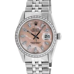 Rolex Mens Stainless Steel Baguette Diamond 36MM Datejust Wristwatch