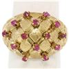 Image 1 : 18K Yellow Gold 0.70 ctw Cabochon Ruby Cluster Checkerboard Cocktail Ring