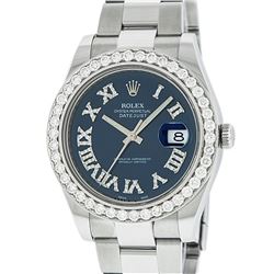 Rolex Mens Stainless Steel Black Roman Diamond 3.5 Carat 41MM Datejust 2 Wristwa