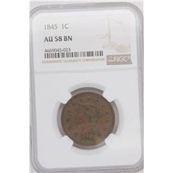 1845 Braided Hair Large Cent NGC AU58