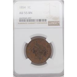1854 Braided Hair Large Cent NGC AU 55 BN