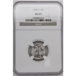 1944 S MERCURY DIME NGC MS65