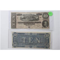Two 1863 $10.00 Confederate Notes