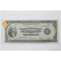 1918 National Currency $1.00 FRB Richmond VA XF+