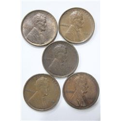 Five 1909 VDB Lincoln Cents XF-UNC