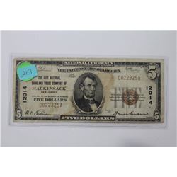 1929 National $5.00 Hackensack New Jersey VF