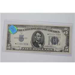 1934-D $5 Blue Seal STAR Silver Certificate Gem