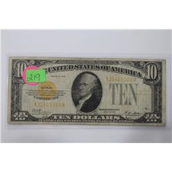 1928 $10 Gold Certificate VF