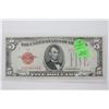 Image 1 : 1928 C RED SEAL FIVE DOLLAR NOTE AU