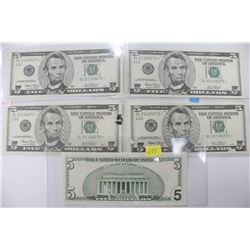 FIVE CONSECUTIVE $5 FR STAR NOTES