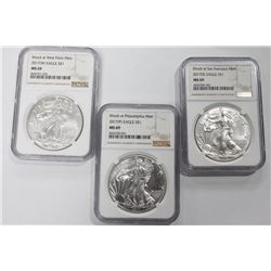 2017 Three Coin Silver Eagle Set (P) (W) (S) NGC