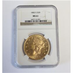 1883 S $20 Gold Liberty NGC MS61
