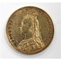 1892 Gold British Sovereign Ch AU