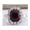 Image 1 : 6.17CTW Natural Red Hessonite Garnet And Diamond Ring In14K White Gold