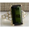 Image 2 : 10.65 CTW Natural Green Tourmaline And Diamond Ring 14K Solid Yellow Gold