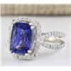 Image 2 : 5.02 CTW Natural Blue Tanzanite And Diamond Ring In 18K White Gold