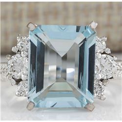 4.91 CTW Natural Aquamarine And Diamond Ring In 18K White Gold