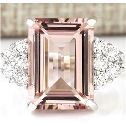 7.25 CTW Natural Morganite And Diamond Ring 14k Solid White Gold