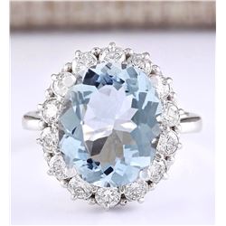 7.01 CTW Natural Aquamarine And Diamond Ring In 18K White Gold