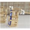 Image 2 : 3.06 CTW Natural Blue Tanzanite And Diamond Earrings In 18K Yellow Gold