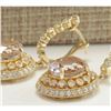 Image 2 : 12.30 CTW Natural Morganite And Diamond Earrings 14K Solid Yellow Gold