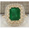 Image 1 : 3.11CTW Natural Emerald And Diamond Ring In18K Solid Yellow Gold
