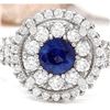 Image 1 : 2.10 CTW Natural Sapphire 18K Solid White Gold Diamond Ring