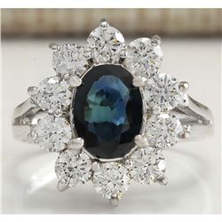 2.83 CTW Natural Blue Sapphire Diamond Ring 14K Solid White Gold