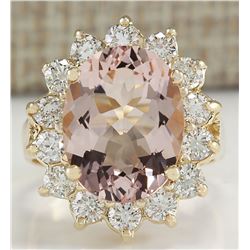 6.08 CTW Natural Morganite And Diamond Ring In 18K Solid Yellow Gold
