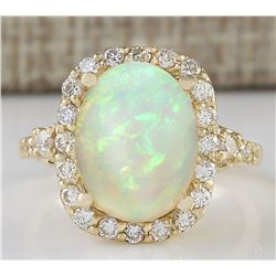 4.40 CTW Natural Opal And Diamond Ring In18K Yellow Gold