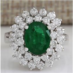 2.75 CTW Natural Emerald And Diamond Ring 18K Solid White Gold