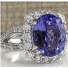 Image 2 : 10.01 CTW Natural Blue Tanzanite And Diamond Ring 14K Solid White Gold