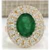 Image 1 : 4.66 CTW Natural Emerald And Diamond Ring 18K Solid Yellow Gold