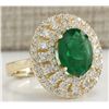 Image 2 : 4.66 CTW Natural Emerald And Diamond Ring 18K Solid Yellow Gold